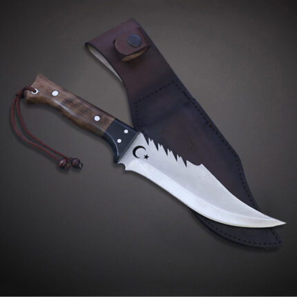 Hunting Bowie Knife D2 Steel Blade Rose Wood Handle With Leather Sheath